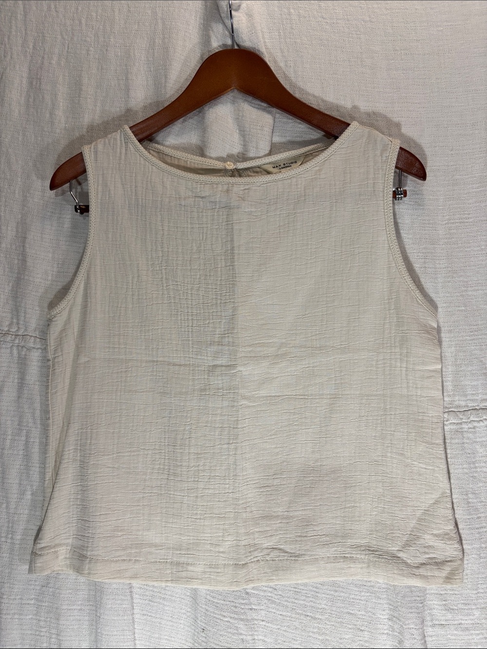 Max Studio Cotton Linen Cream Crinkle Gauze Oversized Tank XS EUC